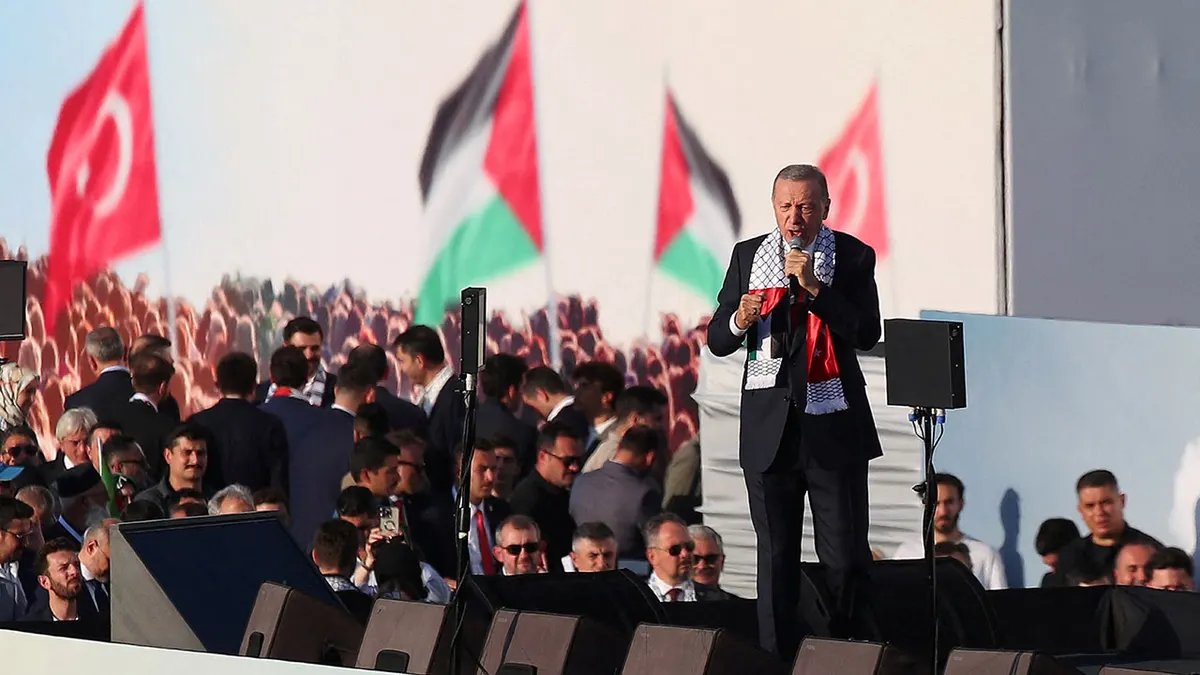 Turski predsjednik Tayyip Erdogan govori tijekom skupa solidarnosti s Palestincima u Gazi