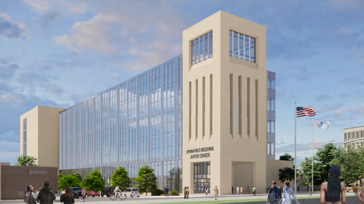 Renderiranje kako će Springfieldski centar za pravosuđe izgledati nakon što bude dovršen.
