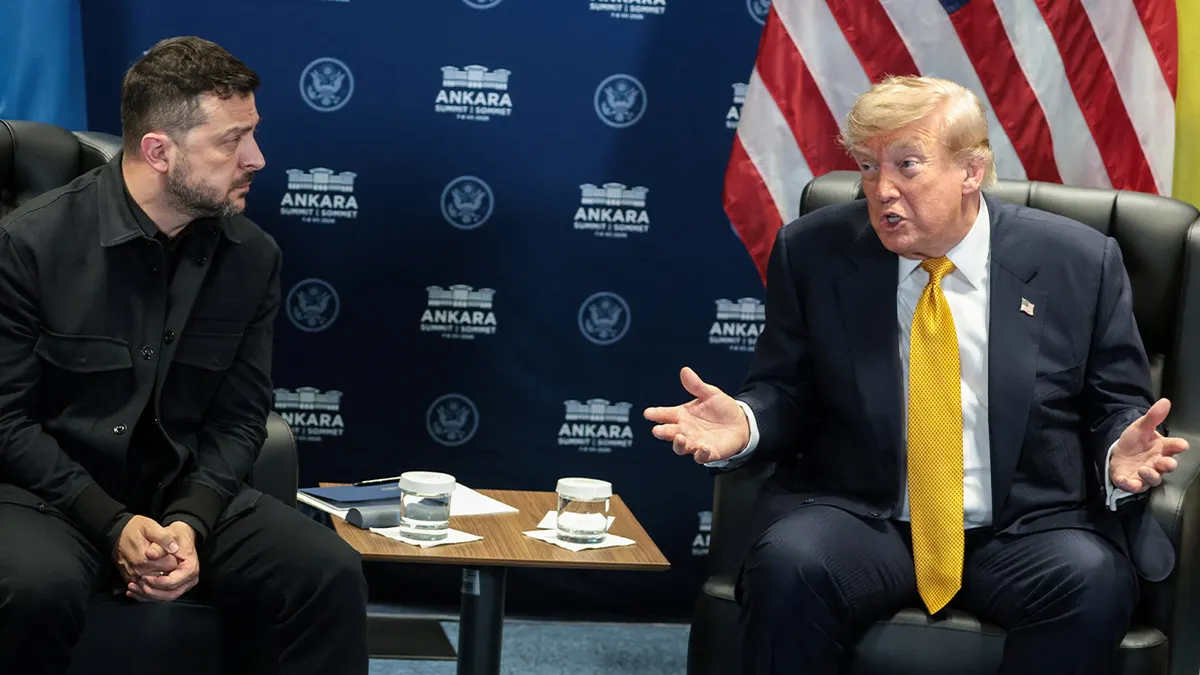 Predsjednik SAD-a Donald Trump održao je bilateralni sastanak s ukrajinskim predsjednikom Volodymyrom Zelenskim na samitu čelnika NATO-a u predsjedničkom kompleksu Bestepe, u Ankari, Turska, 8. srpnja 2026.