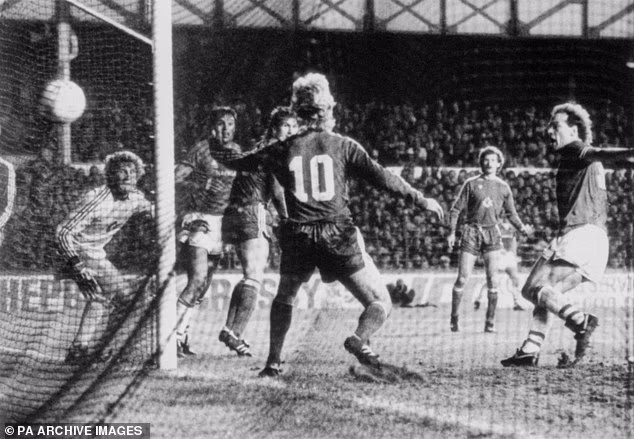 If you could take one moment from your career with you? ‘Bayern Munich. Goodison Park. 1985. All day long. Thank you. Good night,’ says Gray, pictured right scoring that night