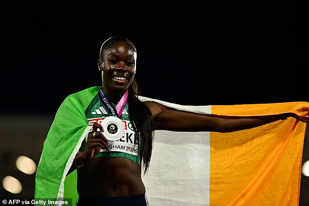 Ireland's Rhasidat Adeleke celebrates her 200m silver medal at the European Champions