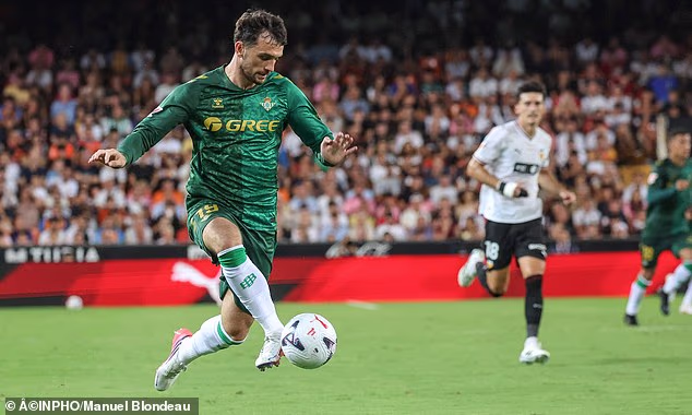 Ireland striker Troy Parrott in action for Real Betis on his debut against Valencia in La Liga