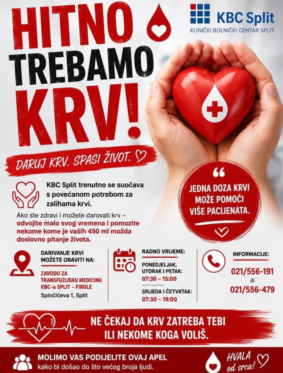 pozv darivanje krvi kbc split