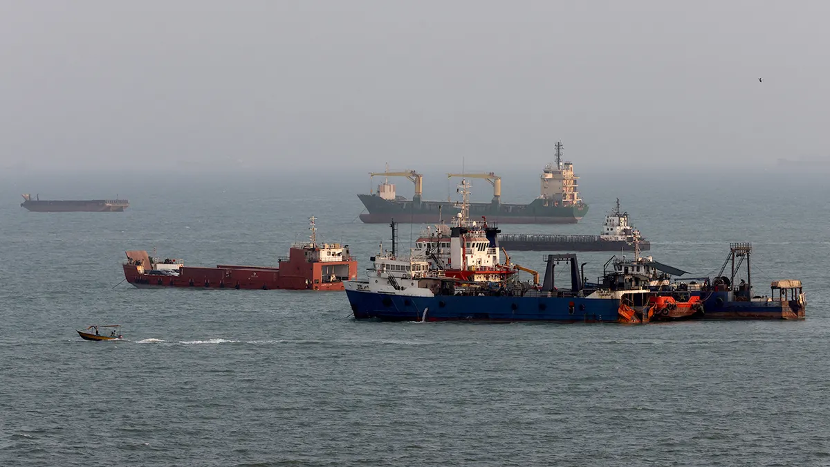 Ships seen in the Strait of Hormuz off the coast of Iran
