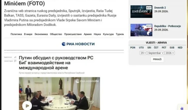 Ruska RIA Dodika i Minića kod Putina najavila kao rukovodstvo Republike Bosne i Hercegovine