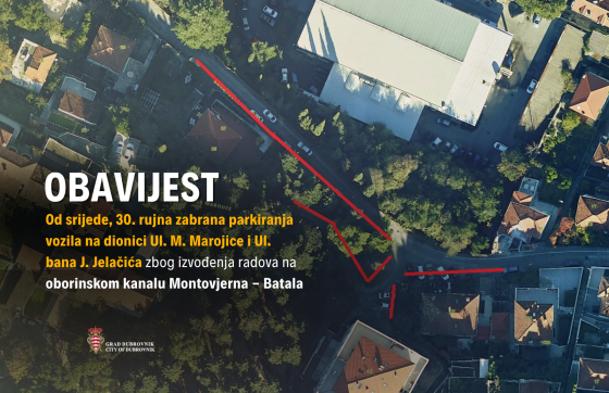 Zabranjeno parkiranje na dijelu Ulice M. Marojice i bana J. Jelačića zbog radova na oborinskoj odvodnji