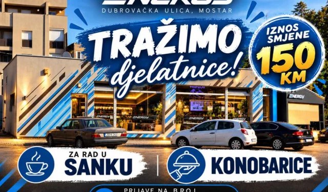 Caffe Energy Mostar zapošljava – 150 KM po smjeni!