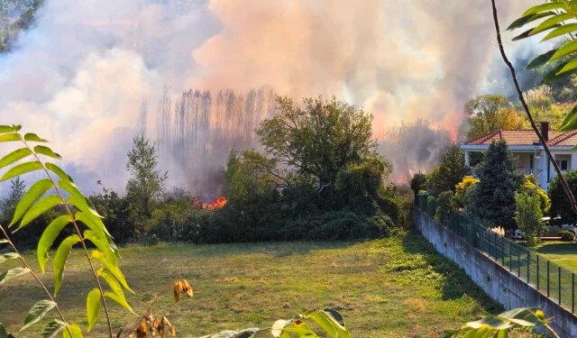 Požar u Mostaru: Gust dim iznad Ulice blajburških žrtava, vatrogasci brane kuće
