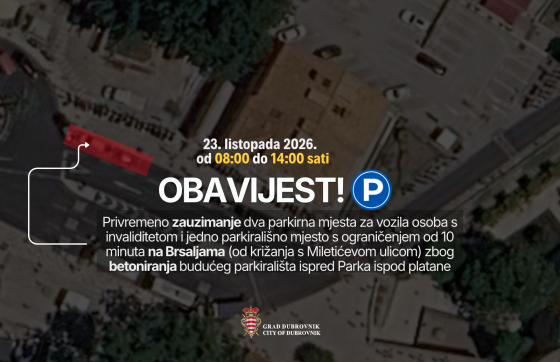 Zbog radova privremeno će se zauzeti nekoliko parking mjesta na Brsaljama